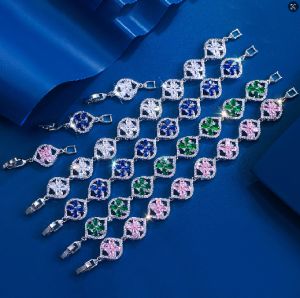 Sequito Charming phụ nữ trang sức đeo cổ tay Inlay Nhiều màu AAA Zircon lập phương mạ vàng trắng hoa Vòng tay sợi món quà kỳ nghỉ B398