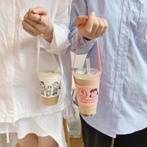 Adorable Snoopy Cartoon Portable Beverage Cup Bag Eco-friendly Heat-resistant Packaging Cup Cover Household Essentials