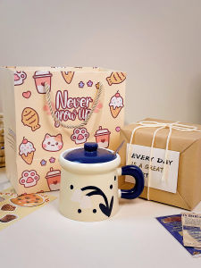 Hand-Painted Flower Ceramic Mugs with Lid Office Coffee Cups High Aesthetic Value Breakfast Cups for Women Home Office Use