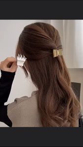 F4 Jepit Rambut Korea Bahan Alloy 3.2cm Warna Emas & Perak Untuk Ponytail Jedai Logam Elegan HMM001