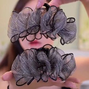 เครื่องประดับผมแบบพับๆ หรูหรา น่ารัก หวาน แฟชั่น ผ้าตาข่าย คลิปสำหรับทำผม หมวกทรงกลม เครื่องประดับผมสไตล์เกาหลี