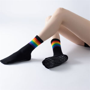 Rainbow Colored Mid Tube Yoga Calf Socks for Women Anti Slip Fitness Floor Socks Trendy and Versatile
