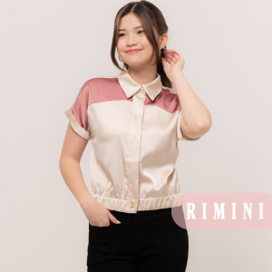 RIMINI - Atasan Perempuan Kemeja Formal Satin Premium XS-XL - Evolve Two Tone Sateen Top CC30706