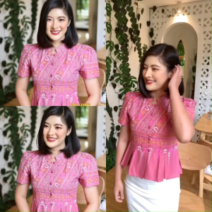 เสื้อพื้นเมืองหญิง คอจีนผ้าลายสิริราชพัสตราภรณ์ มี 2 สี สวยๆ