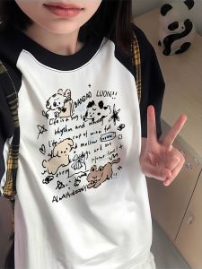 Loose Cotton Half Sleeve T-Shirt for Girls Summer New Style Korean Version Printed Creative Cartoon Pattern Short Sleeve Top