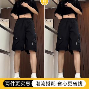 กางเกงขาสั้นทำงานสไตล์อเมริกันสำหรับผู้ชาย กางเกงขายาวครึ่งแข้ง ทรงหลวม ทรงเข้ารูป สไตล์ลำลอง กางเกงขายาวขากว้าง ผ้าโพลีเอสเตอร์ ฤดูร้อน