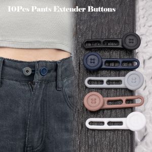 TRADER 10Pcs ยืดหยุ่นได้ ปุ่มขยายกางเกง ส่วนต่อขยายคอ หัวเข็มขัดยาวขึ้น ส่วนต่อขยายกระดุมปกเสื้อ มัลติฟังก์ชั่ อีลาสติก ตัวขยายปุ่มเสื้อ สำหรับเสื้อชุดกางเกง