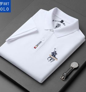 Summer Mens Loose Fit Cotton Polo Shirt Short Sleeve Business Casual Fashion Urban Style Pure Color Shirt Collar T-Shirt