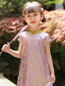 Váy Qipao Mỏng Mùa Hè Cho Bé Gái Váy Qipao Phong Cách Trung Hoa Cổ Điển Đồ Trẻ Em Hanfu Váy Qipao Bằng Polyester Mùa Hè Cho Bé Gái