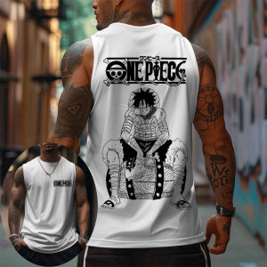 Bandai | One Piece Men Vest Tank Top Monkey D. Luffy Summer Japanese Anime Spring and Autumn Sports Fitness Casual Trendy Sleeveless Top