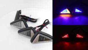 KEVANLY | 1Pair Motorcycle LED Turn Signal Light Triangular Sequential Water Flowing Indicator Blinkers DRL Running Lamp Blue Yellow