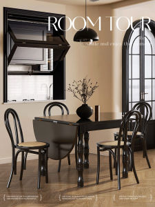 Retro French Kitchen Island Dining Table Retractable Black Oval Foldable Dining Table Solid Wood American Dining Table For Home Small Apartment