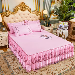 Wedding Celebration Red Princess Lace Bed Skirt Cover Single Piece Bedding Decorative Duvet Cover Set of Three 1.5m 1.8m 2m