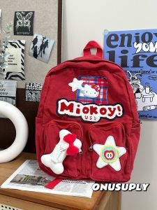 Retro American Large Capacity Canvas School Bag Washed out Cat Design Campus Backpack for High School And College Students