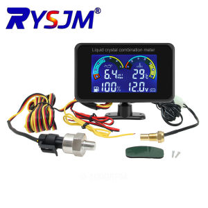 RYSJM | 4-in-1 Car LCD Meter Digital Oil Pressure Voltage Water Temperature Fuel Gauge Universal Instrument 9-36V for Car Truck SUV RV
