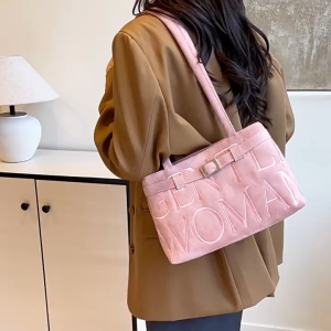 Gentlewoman high-grade suede tote bag 2025 new fashion versatile embroidery shoulder underarm bag