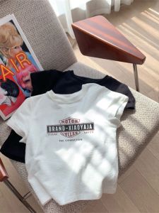 White Heavyweight Cotton Short Sleeve T-Shirt Womens Slim Fit American Letter Print Top for Summer Fashion Casual Wear