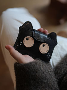 Retro Cat Coin Purse Mini Cute Business Card Holder Compact Ladies Wallet Fashionable Synthetic Leather Cartoon Pattern