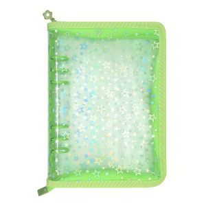 Sticker Storage Organizer Binder A5 Sticker Collecting Book Reusable Zipper Album with Clear Laser Star Cover and Pocket Pages
