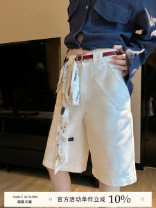 กางเกงยีนส์ทรงตรงเอวสูงทรงหลวมสำหรับผู้หญิงในช่วงฤดูร้อน กางเกงขาสั้นทรงห้าส่วน กางเกงยีนส์ทรงลำลองสไตล์ย้อนยุค