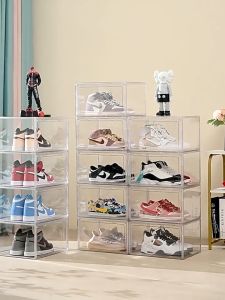 MISN 6PCS Acrylic Shoe Box Clear Magnetic Clear Stackable Organizer Large Space Sneaker Container Storage Shoe box