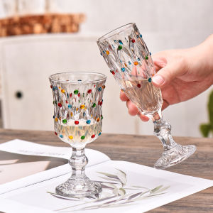 European Style Vintage Polka Dot High Foot Glass Red Wine Cup Color Painted Wine Glass High Aesthetic Value Old World Brandy Champagne Cup
