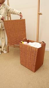 Japanese Retro Rattan Felt Foldable Storage Basket Large Capacity Laundry Hamper Multifunctional Clothes Storage Bin for Home