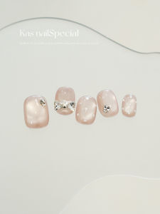 เล็บประดับโบว์ผีเสื้อทำมือ Kas Pure White Cat Eye Luxury Nail Art นุ่มๆ หรูหรา เข้ากันได้กับฤดูใบไม้ผลิและฤดูใบไม้ร่วง
