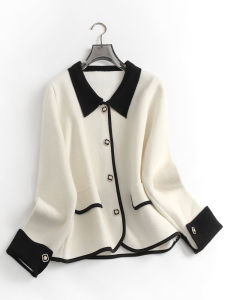 Color Block Slim Fit Single Button Long Sleeve Knit Cardigan Womens Fashion Spring Autumn New Style G601 Straight Cut Type