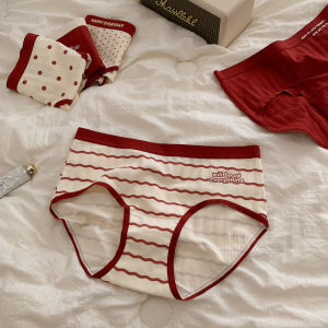 Simple Sport Style Low Waist Cotton Underwear Ladies Letter Breathable Red Pure Cotton Triangle Pants Lucky Year Underpants
