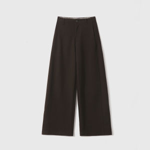 Stylish Autumn Straight Leg Trousers Mocha Chenille Acetate Wool Slim Fit