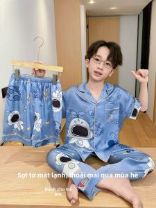 MiiOW | Bộ đồ ngủ lụa băng mùa hè cho bé trai MiiOW Bộ đồ ngủ tay ngắn bao gồm áo và quần ngắn chất liệu polyester thoải mái cho bé trai
