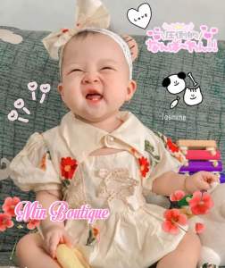 Set body Bé Gái Sơ Sinh MIN BOUTIQUE kèm áo khoác và turban. Đầm Đầy Tháng Thôi Nôi Cho Bé Gái từ 0 đến 12 Tháng