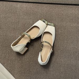 Fashionable Retro Flat Heel Mary Jane Shoes for Women Spring 2025 Square Head Anti-Slip Slip-On Shoes Comfortable All-Match