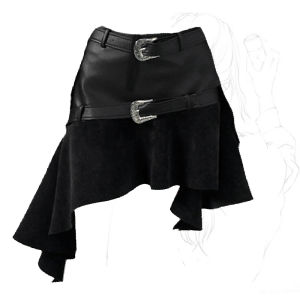 Váy Midi Chữ a Cạp Cao Không Đều Phong Cách Hàn Quốc Mùa Xuân Thu Cỡ Lớn Cho Nữ Váy Da Nửa Thân Váy Ngắn Không Tay