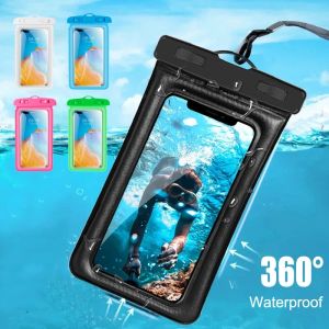Universal Anti-Lost Waterproof Mobile Phone Pouch Bag with Lanyard For Swimming Fishing Transparent Touchscreen Phone Cover
