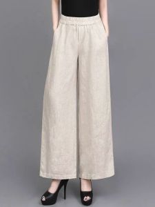 HUAXUNRAN | Summer Lightweight High-Waisted Loose Slimming Large Size Casual Straight Leg Cotton Linen Wide Leg Pants