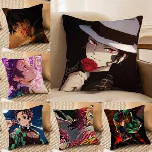Bandai | Demon Slayer Muzan Kibutsuji Anime Plush Pillow Cover Soft Short Plush Cushion Cover For Sofa Bedroom Home Decor Gift Decoration
