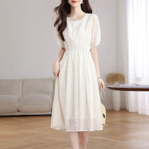 High-End Fashion Spring Slim Waist Short Sleeve Chiffon Dress