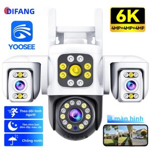 Camera IP Wifi Yoosee 6K 12MP Với Tính Năng Tự Động Theo Dõi PTZ Ba Ống Kính Ba Màn Hình Camera Giám Sát An Ninh Hình Vòm Trắng