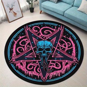 VIKAMA Gothic Skeleton Round Area Rug Soft Non Slip Bedroom Bedside Floor Mat E-Sports Room Mat Halloween Home Decor