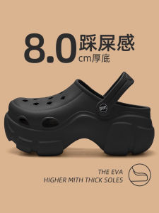 รองเท้าแตะส้นสูงสำหรับผู้หญิง พื้นหนา รองเท้าแตะแบบสวมครึ่งนิ้ว สีดำ รองเท้าแตะสำหรับใส่ไปทำงานในสำนักงาน รองเท้าแตะชายหาด ฤดูร้อน 2024