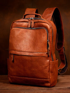 Leather Backpack Casual Double Shoulder Bag Travel Leisure Top Layer Vegetable Tanned Cowhide Men Women Computer Backpack Commuting