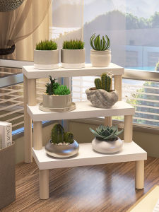 Desktop Step Style Flower Stand Office Desk Small Plant Display Rack Solid Wood Succulent Windowledge Step Potted Plant Showcase