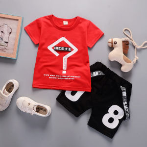 Anak anak Anak laki laki Kaos tanda tanya Celana pendek kasual Kapas Baju Katun Pakaian Setelan