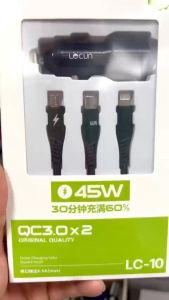 Tẩu Sạc Nhanh Xe Hơi 45W Cao Cấp Kèm Theo 3 Đầu Chuyển Nguồn Tiện Lợi