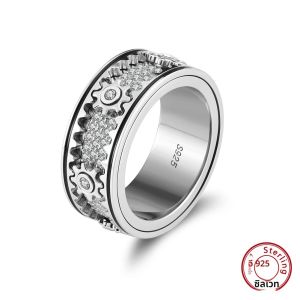 Kiss Mandy วินเทจ925แหวนเพชรสังเคราะห์เงินสเตอริง แหวนฮิปฮอปพังก์ผู้ชายผู้หญิง Dainty โรเดียมเครื่องประดับ NMR14