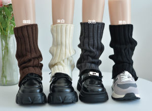 Coffee Brown Knitting Stripes Foot Sock Autumn and Winter Wide Stripe Wool Leg Warmers Open Fork Bandage Dress Maillard Style Boot Cover Women