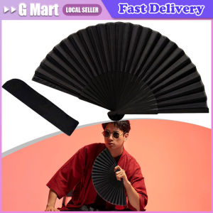 Black Silk Folding Fan: Chinese Style Handheld Bamboo Fans with Bag