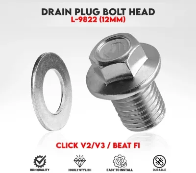 GENUINE ENGINE OIL DRAIN PLUG BOLT 12MM BOLT HEAD FOR HONDA CLICK V2/V3BEAT FI 1PC
